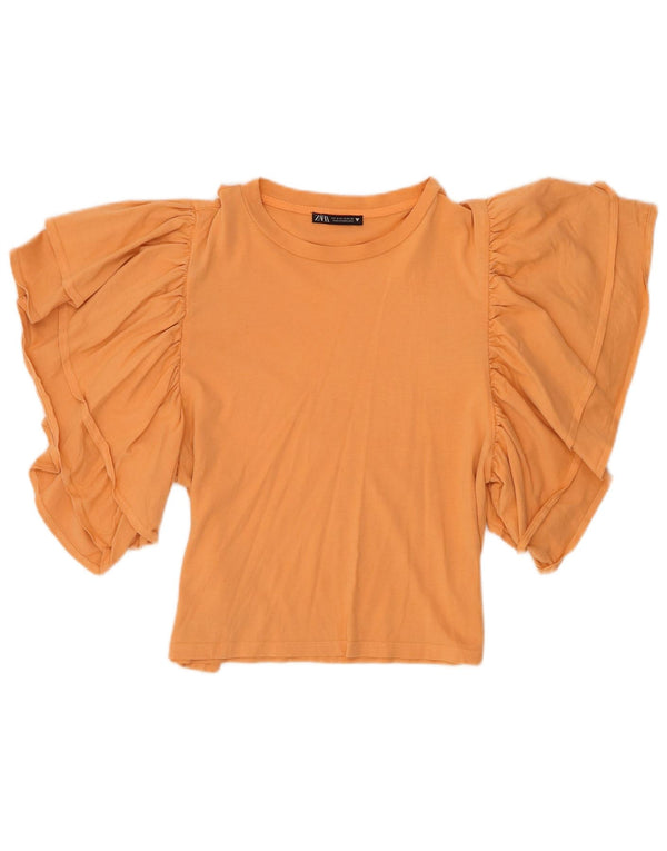 Top Zara da donna in camicetta a pipistrello corta UK 10 piccolo cotone arancione