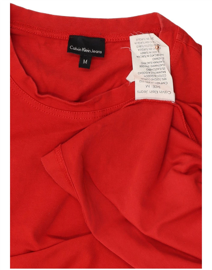 CALVIN KLEIN JEANS Top da donna a manica lunga UK 14 Medio Rosso Cotone