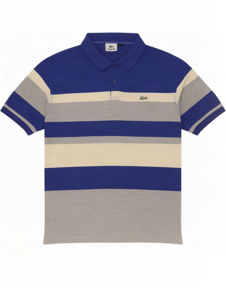 Polo da uomo Lacoste XL in poliestere a righe multicolore