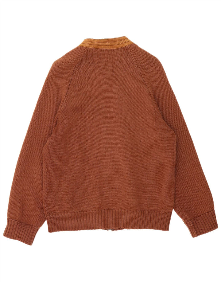 Maglione cardigan da uomo vintage in pelle marrone medio