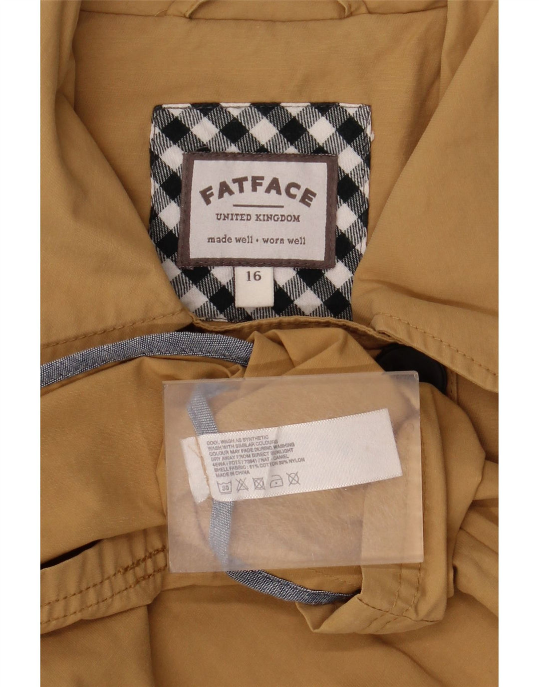 Trench doppiopetto da donna Fat Face UK 16 grande cotone beige
