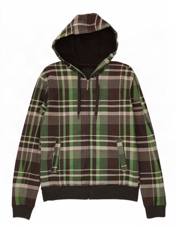 Zara Mens Zip Hoodie Sweater Large Multicoloured Check Polyester