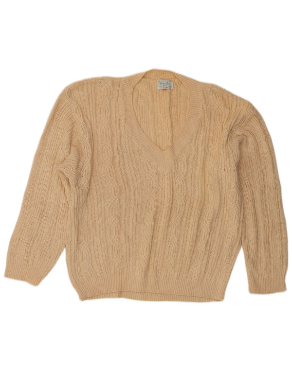 Maglione Donna Benetton Scollo V IT 48 XL Cotone Beige