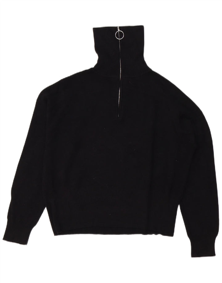 JACK WILLS Maglione oversize da donna con collo e zip UK 14 Large Nero