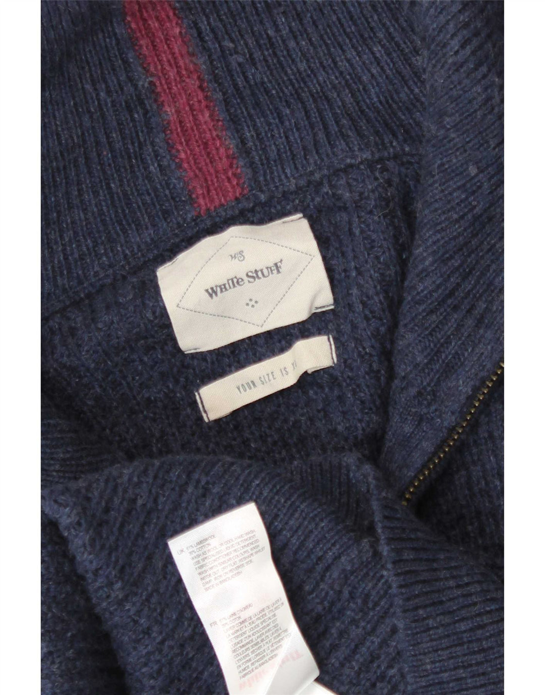 Maglione maglione con zip da uomo White Stuff XL in lana d'agnello blu navy