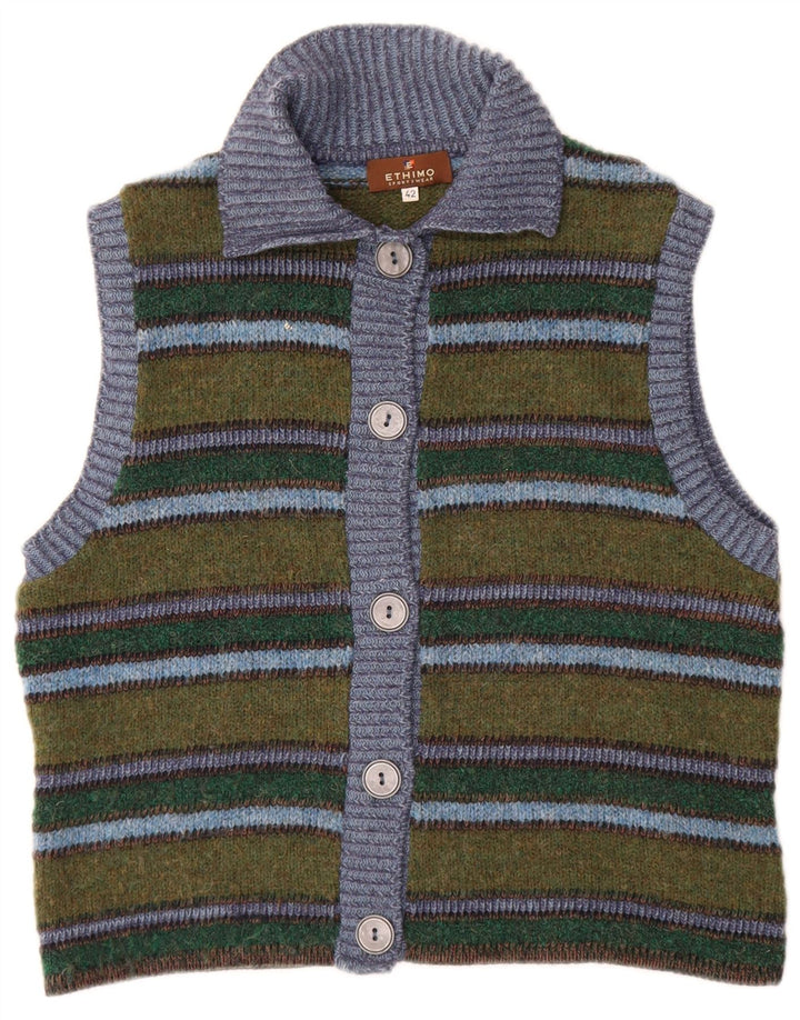 Maglione cardigan senza maniche da donna Ethimo EU 42 lana a righe verdi grandi