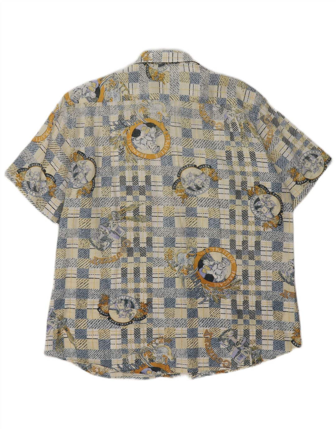 Camicia a maniche corte con grafica vintage da uomo a quadri blu medio