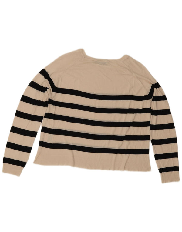 Maglione maglione con scollo a barca da donna Zara UK 14 Viscosa a righe bianco sporco medio