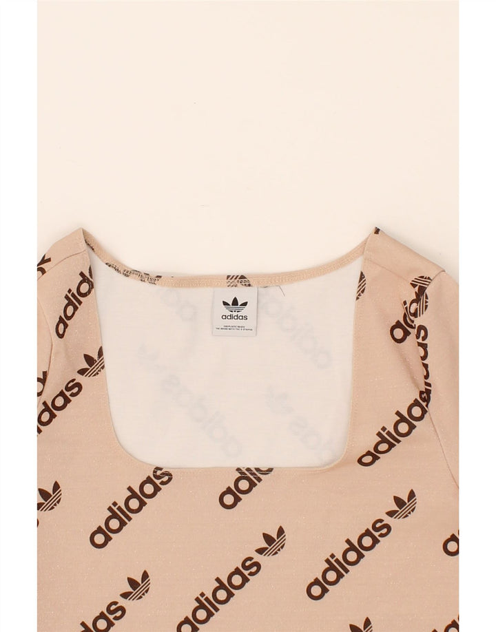 ADIDAS Womens Crop Graphic Top Long Sleeve UK 12 Medium Beige Polyester Vintage Adidas and Second-Hand Adidas from Messina Hembry 