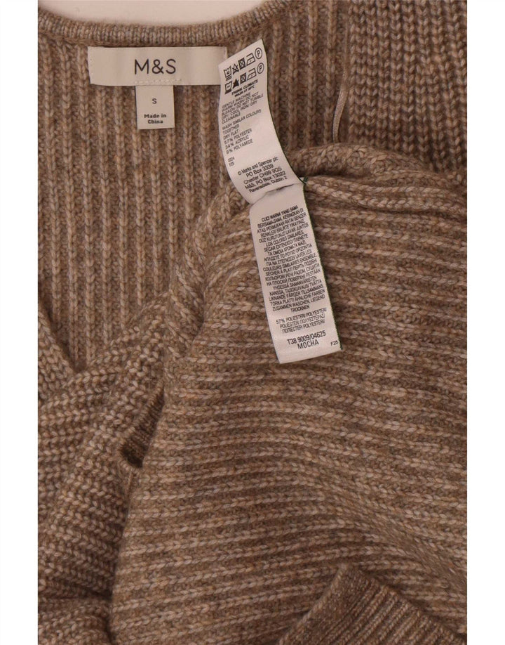Maglione maglione con scollo a V da donna Marks & Spencer UK 10 piccolo poliestere marrone