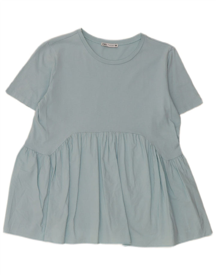 Top in camicetta da donna Zara UK 12 in cotone blu medio