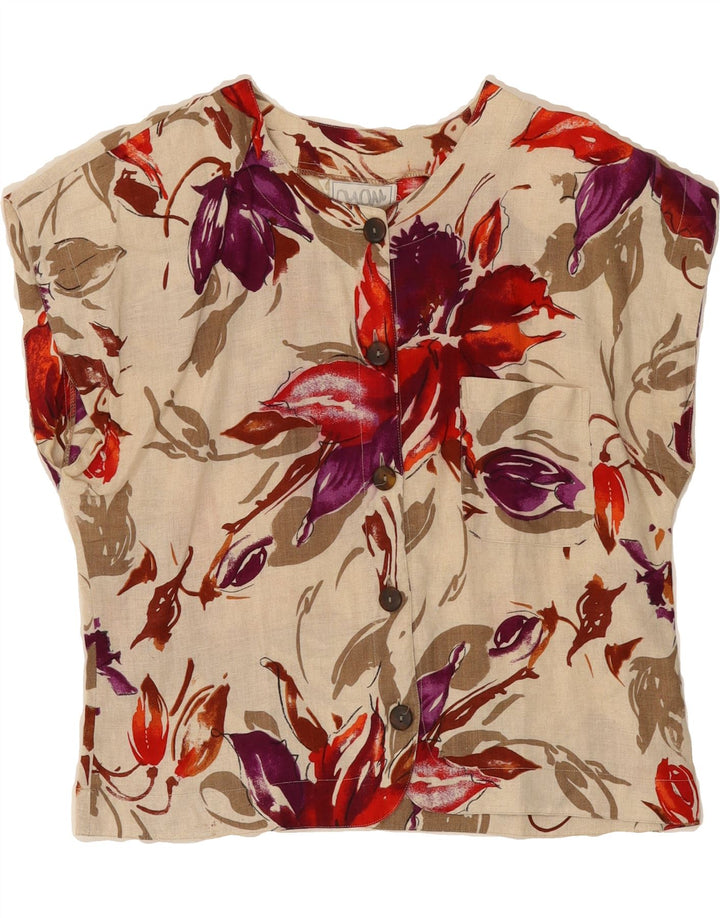 GIANFREDIANI Womens Short Sleeve Shirt Blouse IT 46 Large Beige Floral Vintage Gianfrediani and Second-Hand Gianfrediani from Messina Hembry 