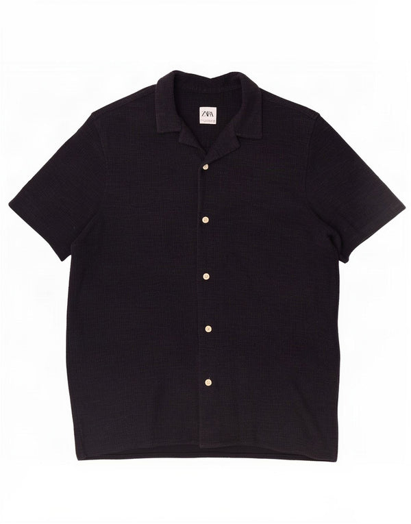Camicia a maniche corte da uomo Zara Large in cotone blu navy
