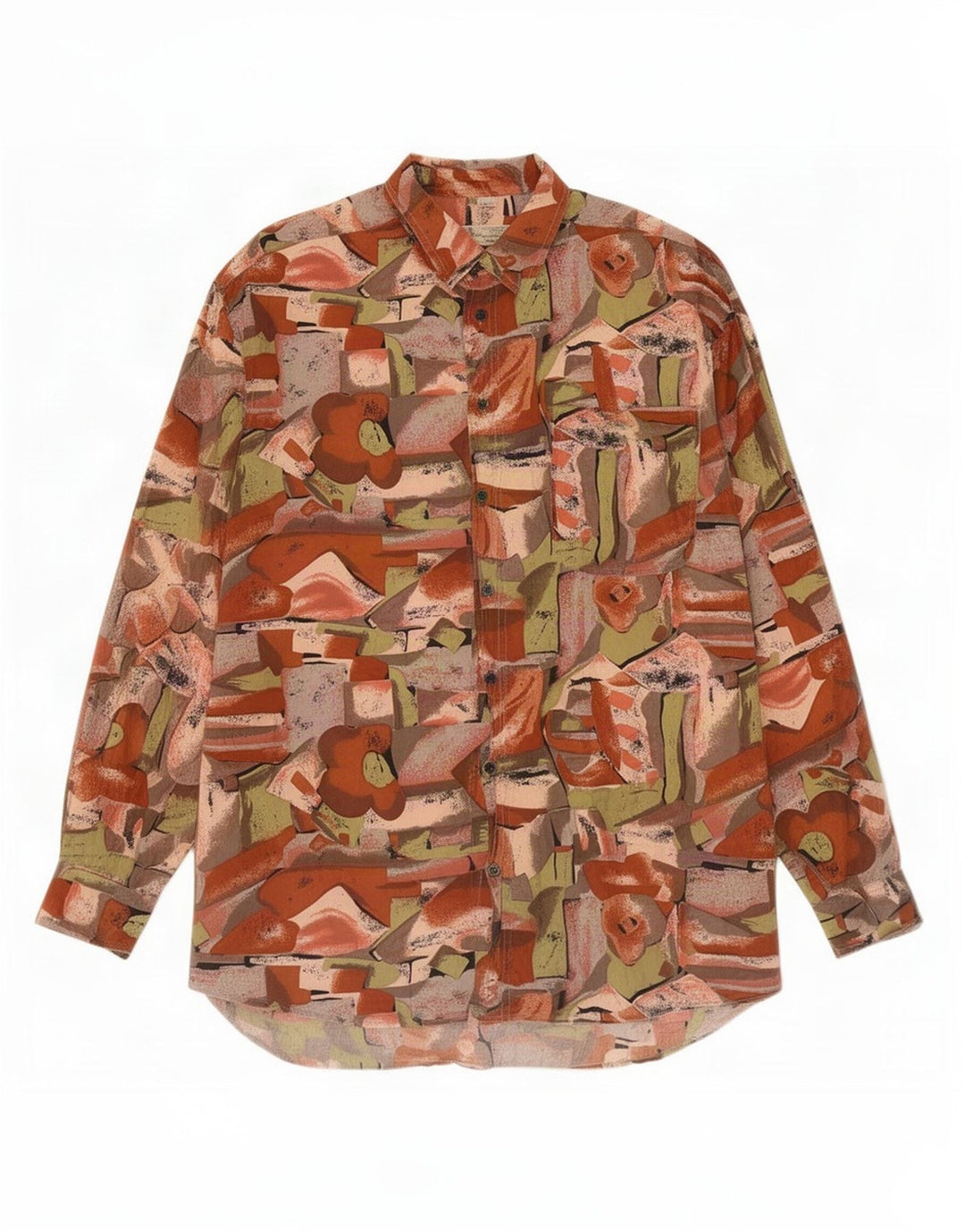 Angelo Litrico Camicia Uomo Fantasia Astratta Taglia 43/44 XL Seta Multicolore