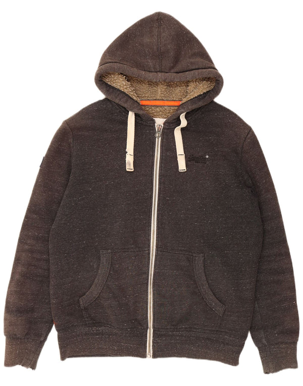 Felpa con cappuccio e zip Sherpa da uomo Superdry XL in cotone chiazzato grigio