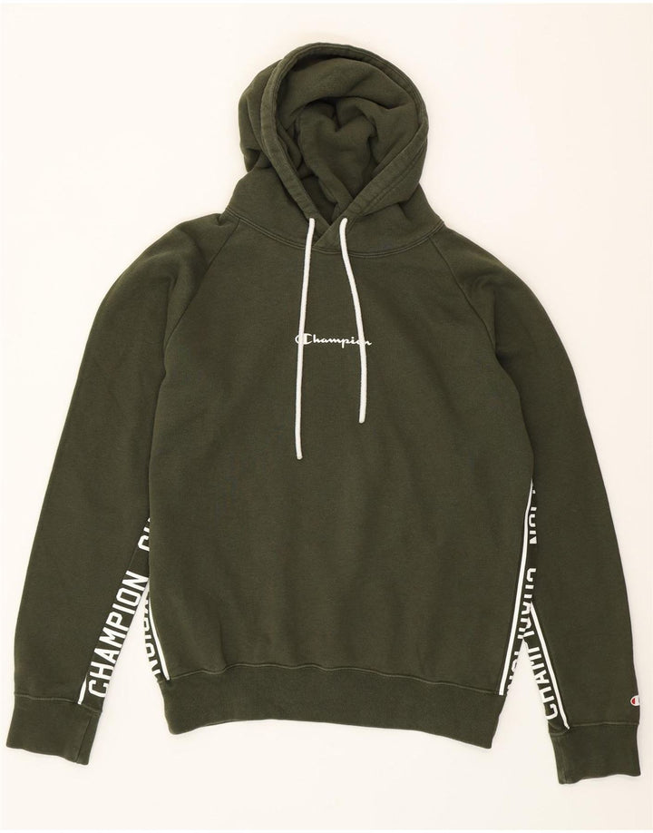 CHAMPION Mens Graphic Hoodie Jumper Medium Green Vintage Champion and Second-Hand Champion from Messina Hembry 