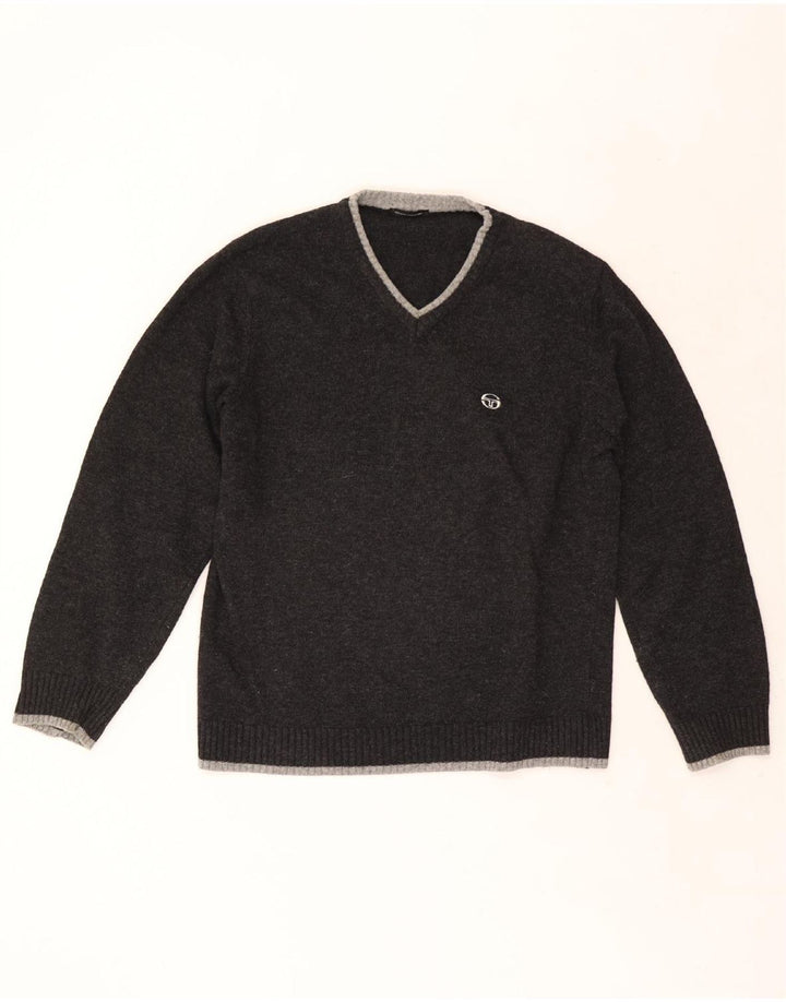Maglione da uomo con scollo a V Sergio Tacchini XL in lana grigia
