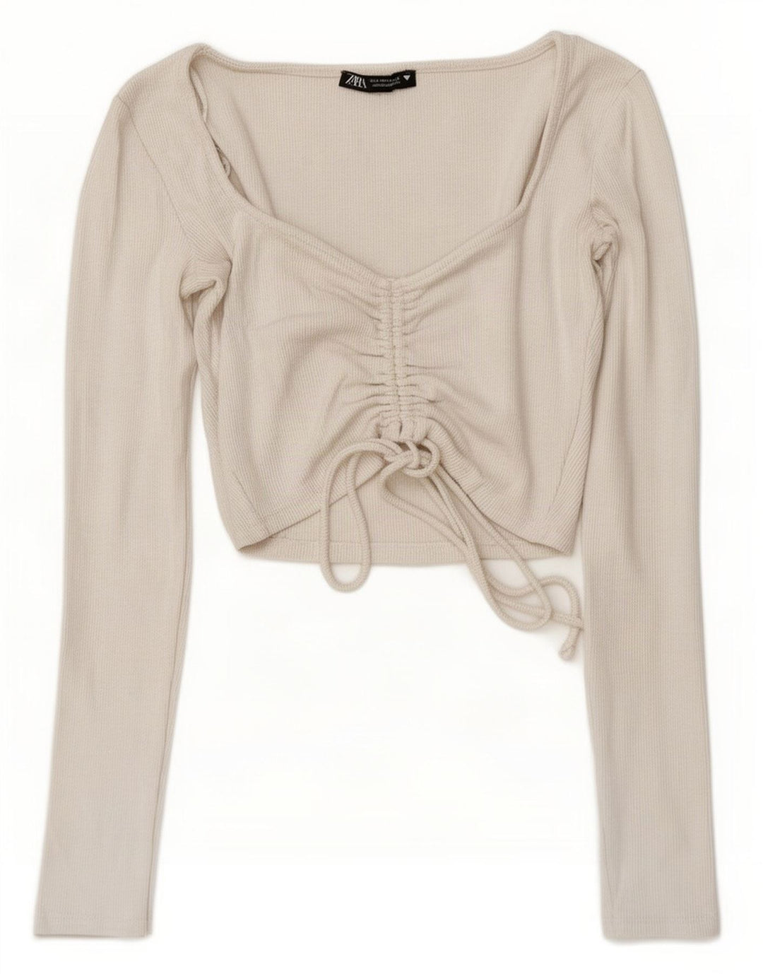 Top corto da donna Zara con allacciatura frontale a maniche lunghe UK 10 piccolo in cotone bianco