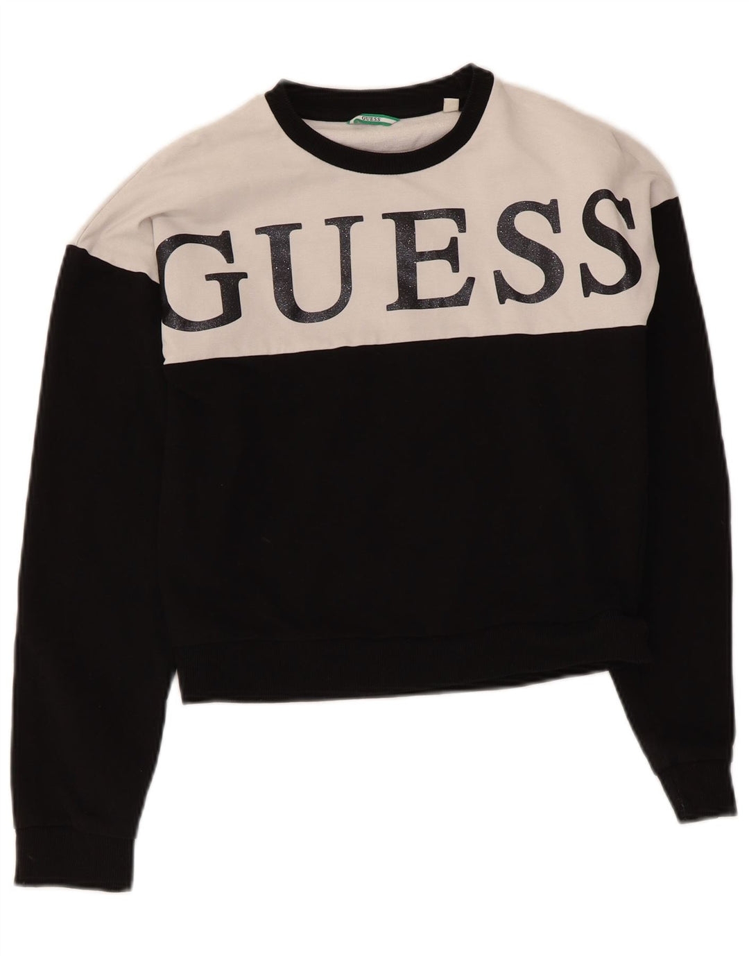 Guess Felpa Donna Crop Grafica Taglia UK 14 Media Colore Nero a Blocchi