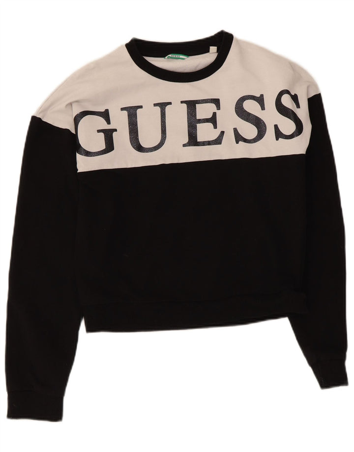 Guess Felpa Donna Crop Grafica Taglia UK 14 Media Colore Nero a Blocchi