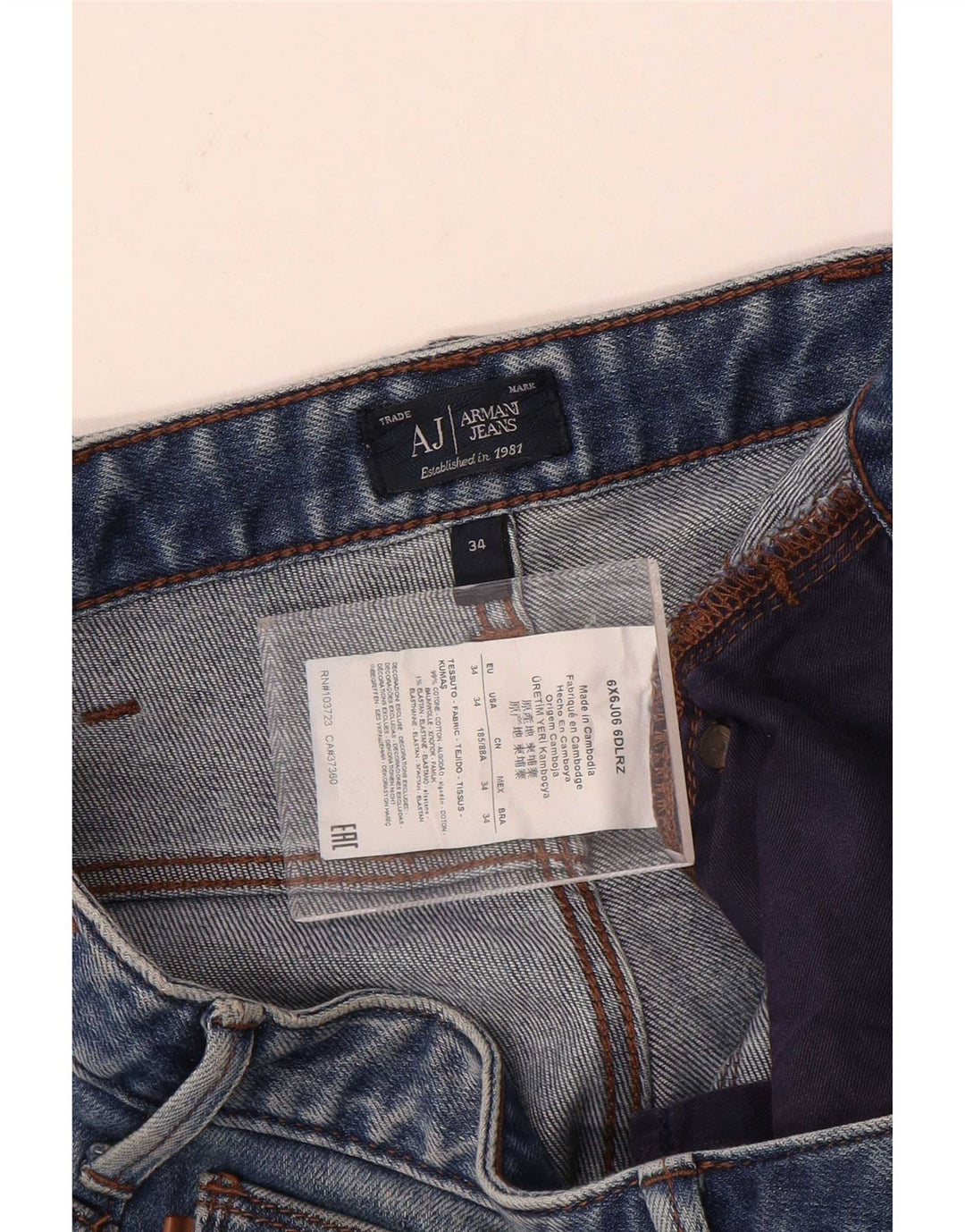 Jeans slim da uomo Armani W34 L34 cotone blu