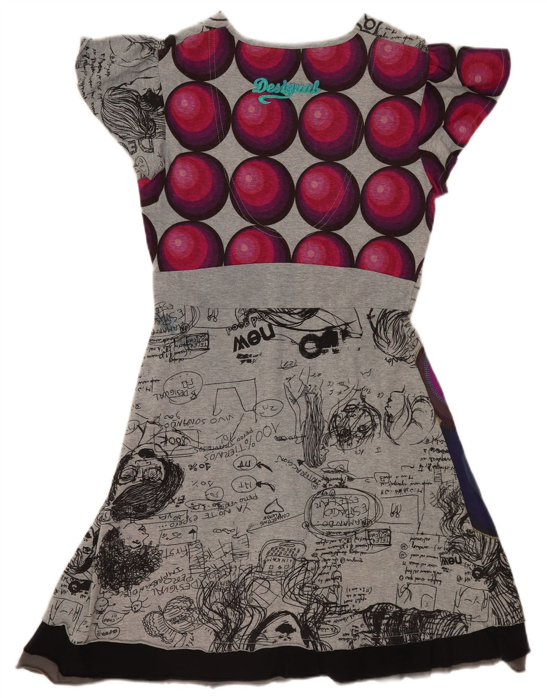 Desigual Abito da donna a linea A con grafica UK 14 Grande patchwork grigio