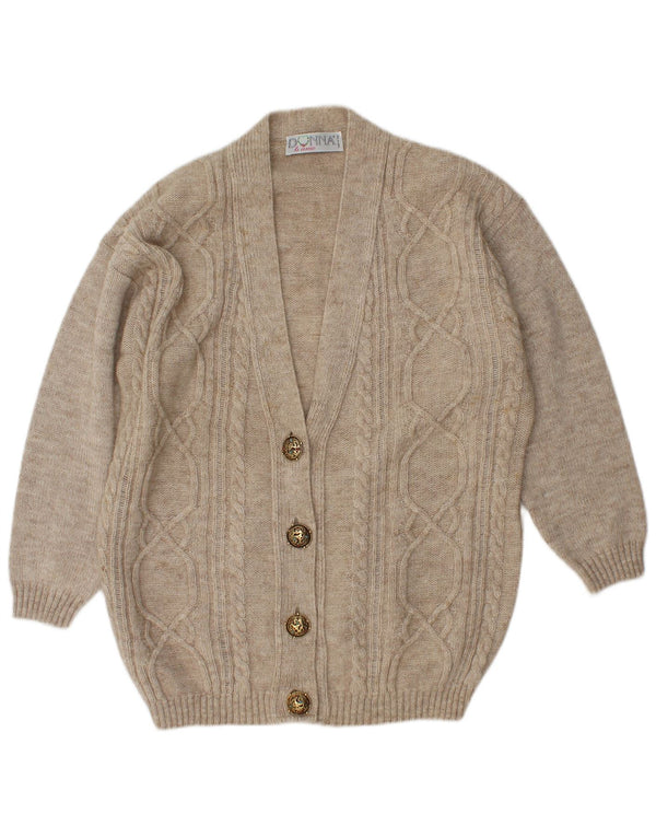 Maglione cardigan oversize da donna vintage UK 14 Lana beige medio