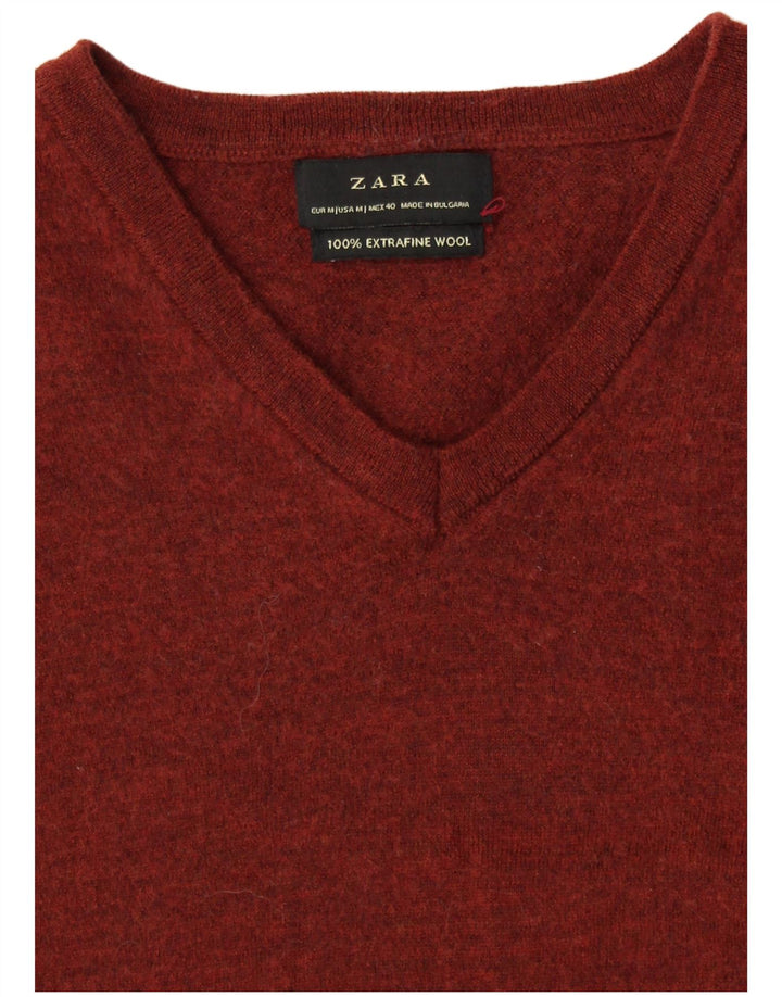 ZARA Maglione Corto da Donna con Scollo a V UK 12 Lana Marrone Medio