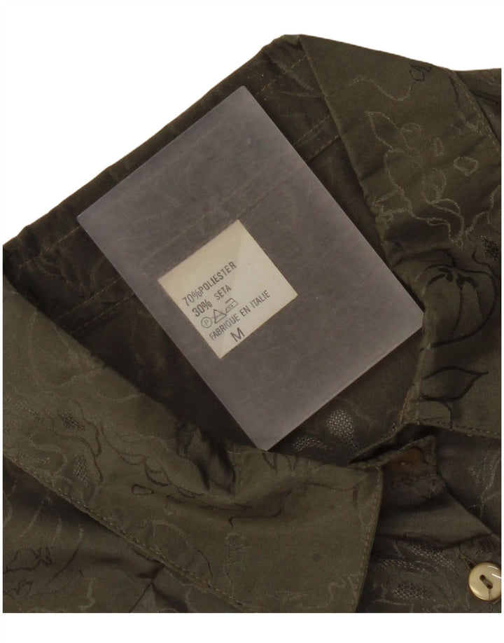 Camicetta camicia vintage da donna UK 14 Poliestere floreale kaki medio