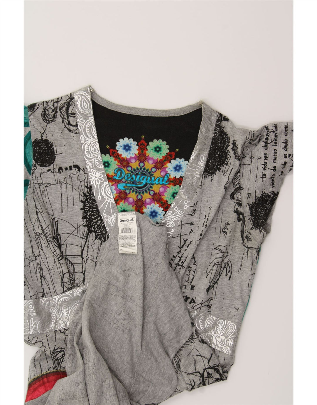 DESIGUAL Abito da donna a trapezio con motivo grafico astratto UK 14 Large Grigio