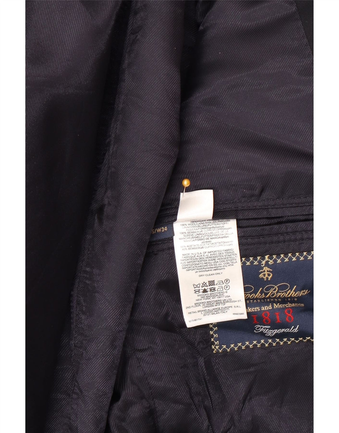 Giacca blazer da uomo a 2 bottoni Brooks Brothers UK 40 Large in lana blu navy