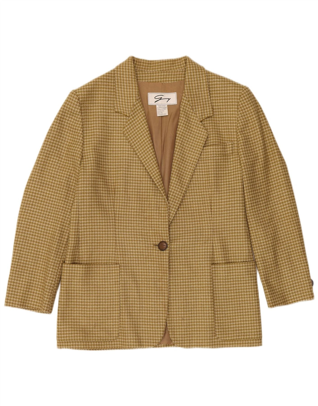 GENNY Womens 1 Button Blazer Jacket US 12 Large Green Houndstooth Wool
