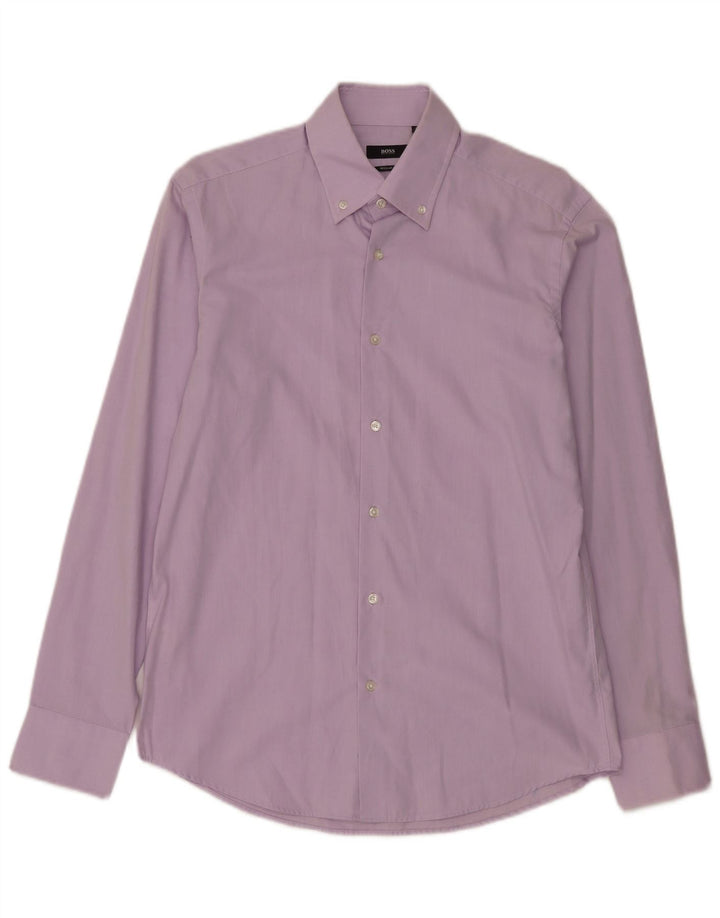 Camicia da uomo vestibilità regolare Hugo Boss taglia 4015 3/4 cotone viola medio