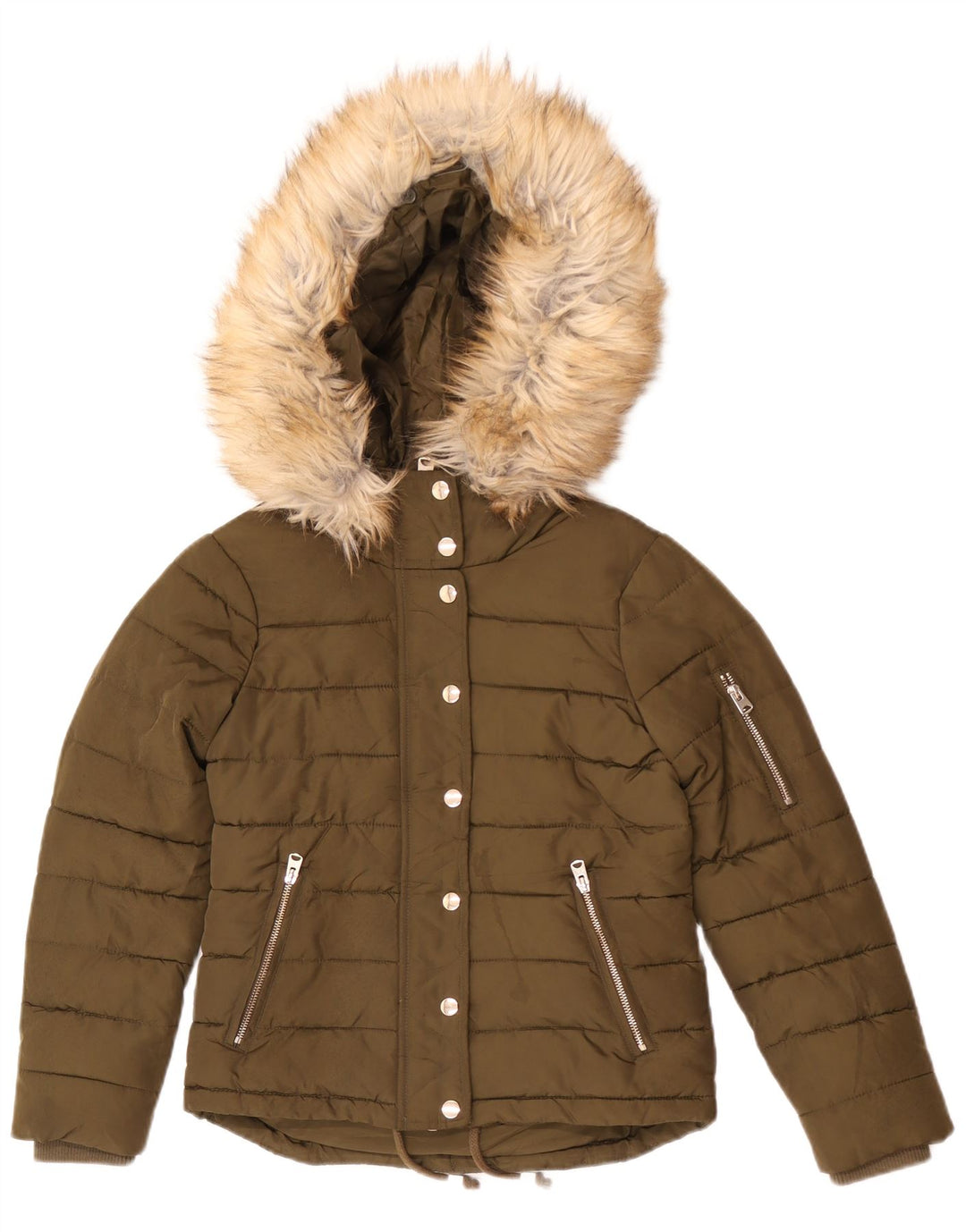 Giacca imbottita oversize con cappuccio da donna Topshop UK 4 XS poliestere kaki