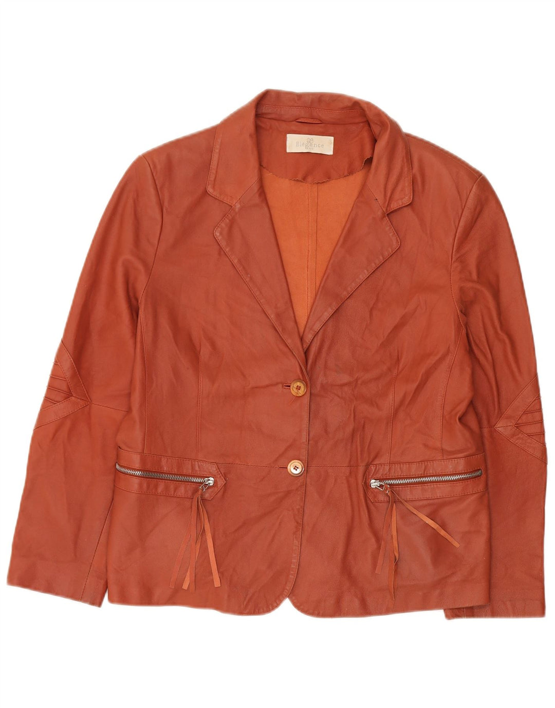 ELEGANCE PARIS Giacca blazer a 2 bottoni da donna UK 20 2XL Pelle marrone