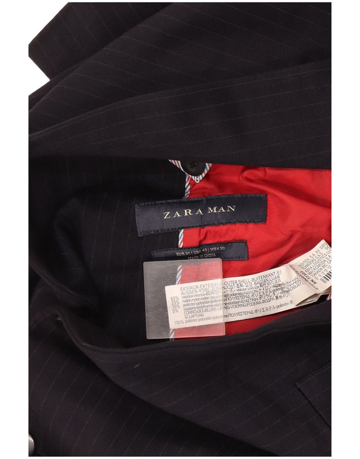 Giacca blazer da uomo a 2 bottoni Zara EU 50 media viscosa gessata blu navy
