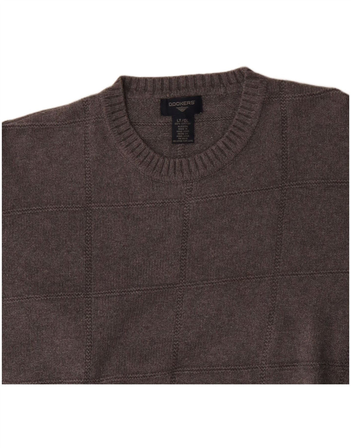 Dockers Maglione girocollo alto da uomo in cotone a quadri grigio grande