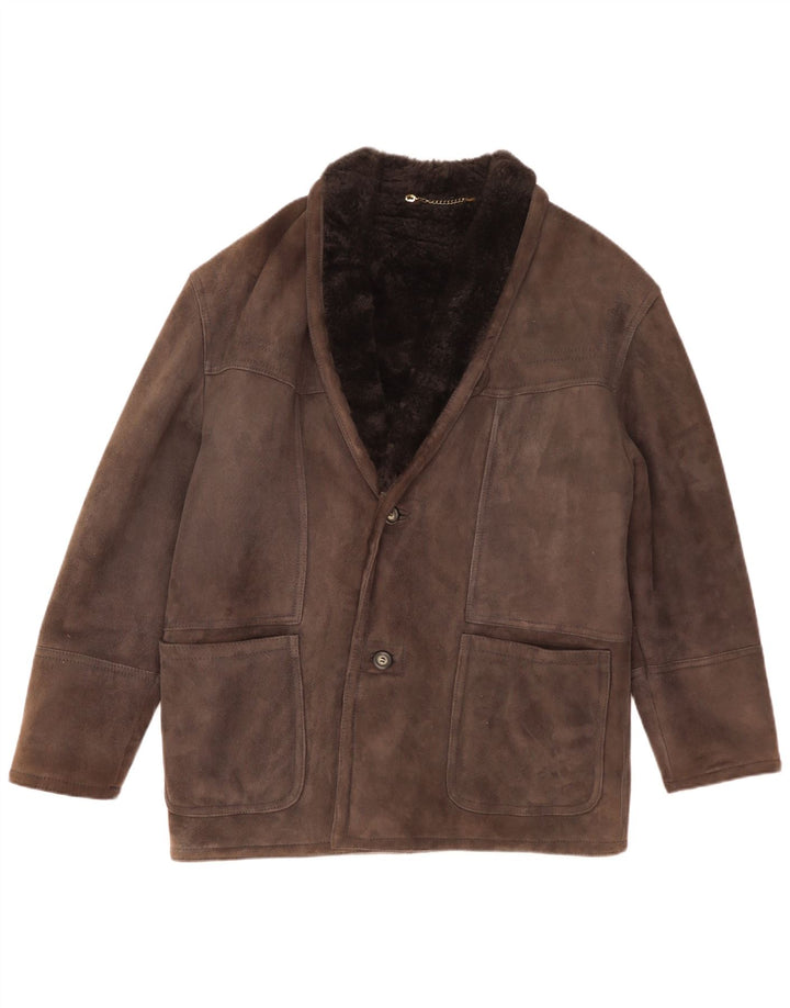 Giubbotto shearling vintage da uomo IT 48 in pelle grigio medio