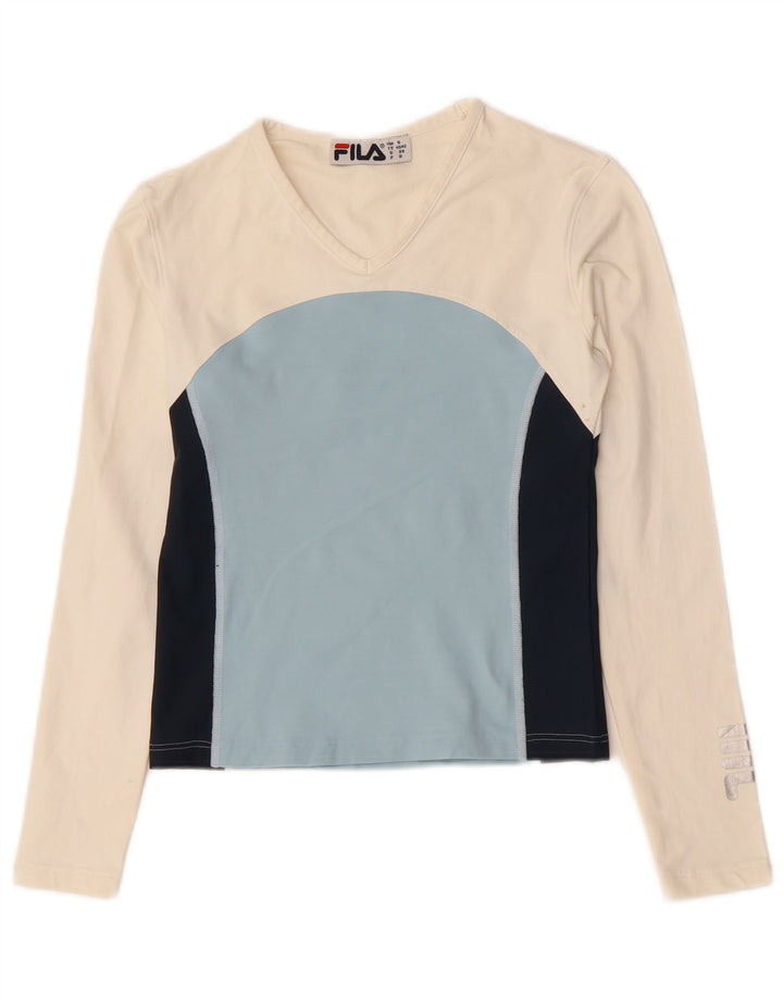 Top corto grafico da donna Fila manica lunga IT 40/42 Small White Colourblock