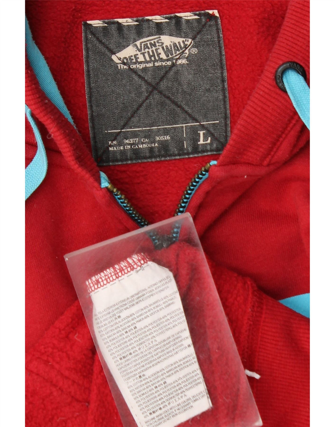 Felpa con cappuccio e zip grafica da uomo VANS grande in cotone rosso