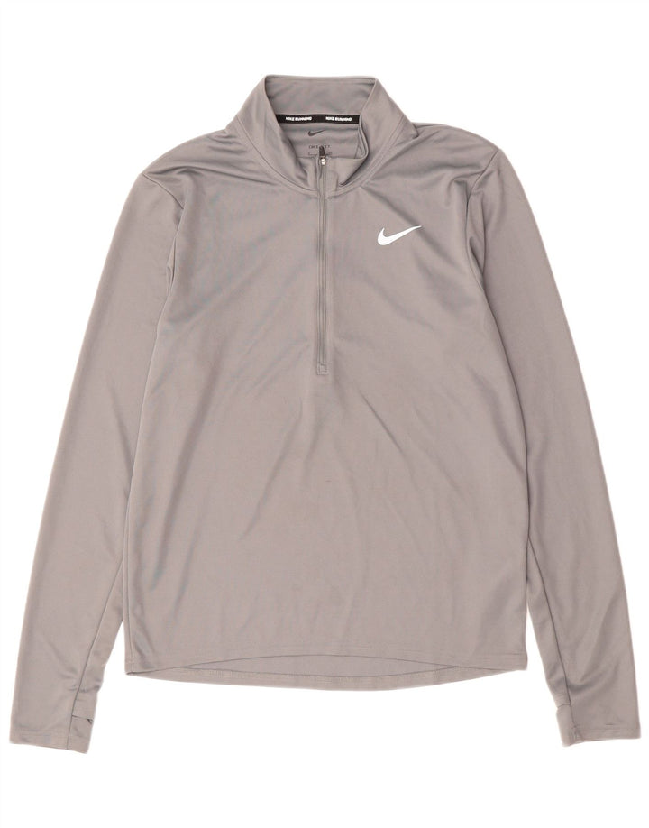 NIKE Top da tuta da uomo Dri Fit con zip e collo in poliestere piccolo grigio