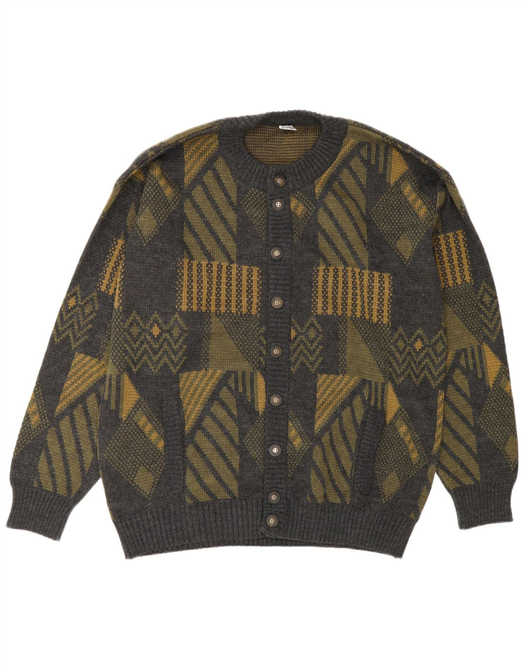 Maglione cardigan da uomo vintage grande poliacrilico geometrico grigio