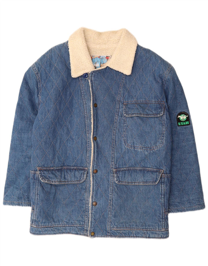 Giacca da uomo in denim sherpa VINTAGE UK 40 grande cotone blu classico