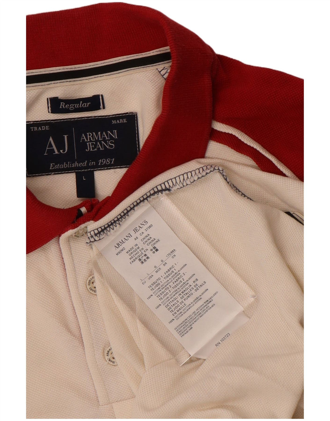 Polo classica da uomo Armani Jeans, grande, in cotone color block bianco sporco