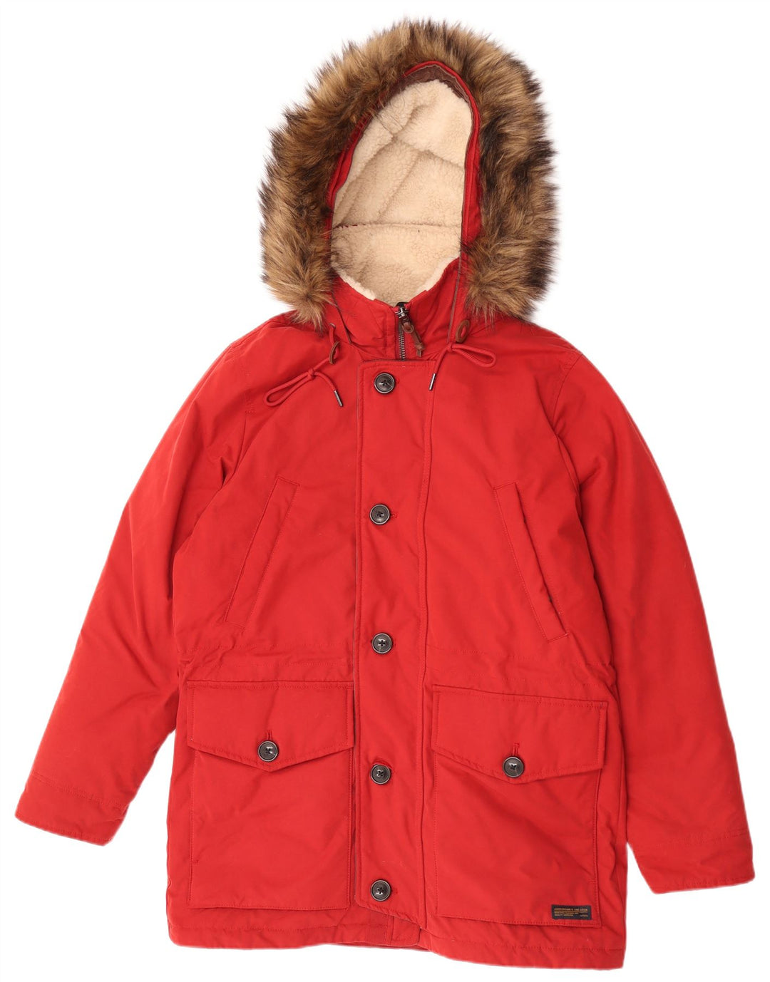 Cappotto imbottito con cappuccio da uomo Abercrombie & Fitch UK 38 Poliestere rosso medio