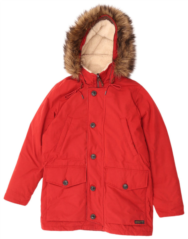 Cappotto imbottito con cappuccio da uomo Abercrombie & Fitch UK 38 Poliestere rosso medio
