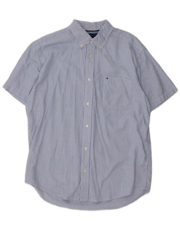 Camicia a maniche corte da uomo Tommy Hilfiger grande cotone gessato blu