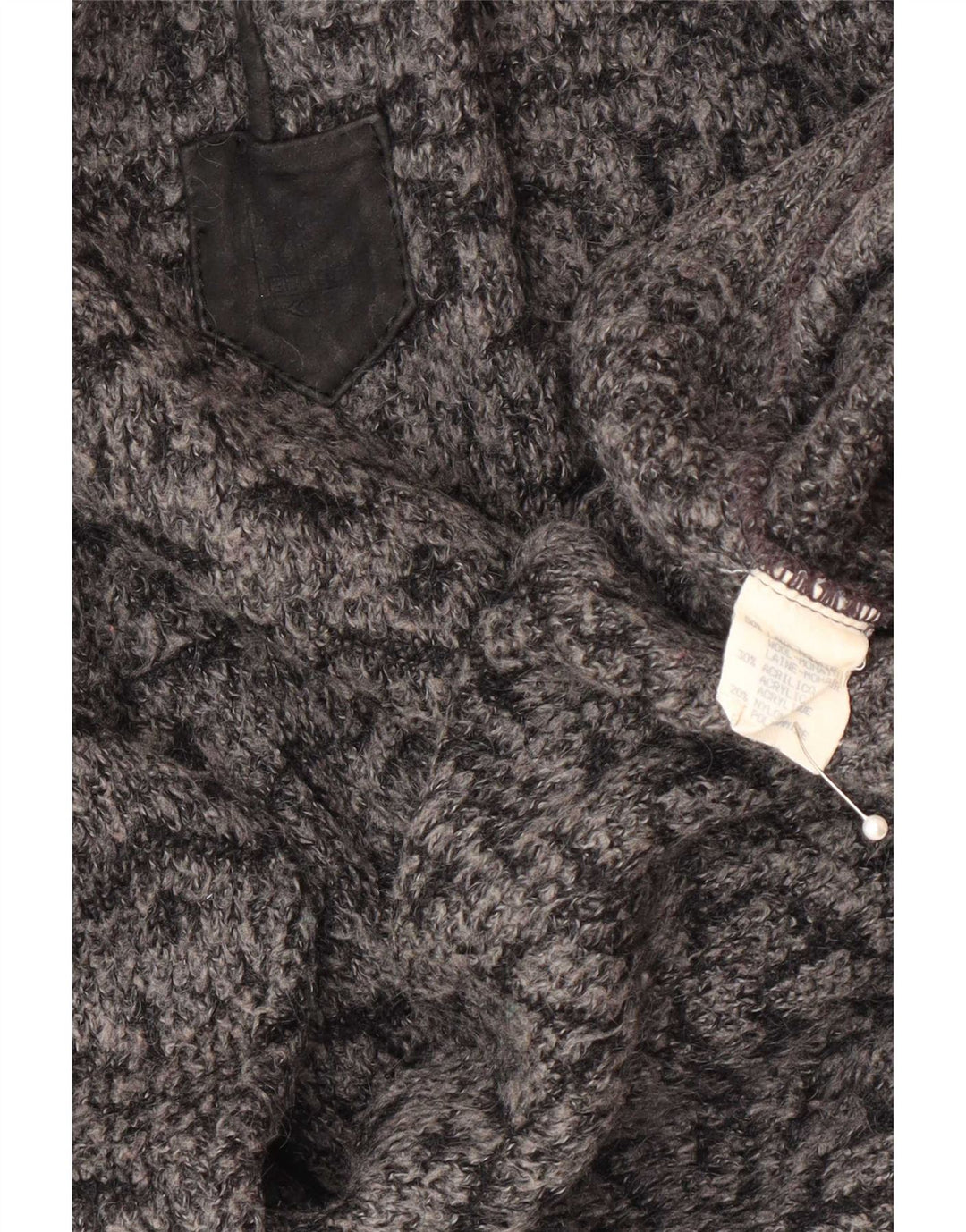 Maglione vintage da uomo con collo a polo IT 52 Lana geometrica grigia grande