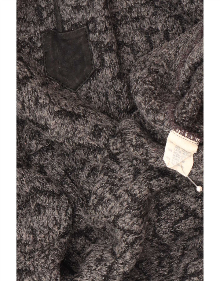 Maglione vintage da uomo con collo a polo IT 52 Lana geometrica grigia grande