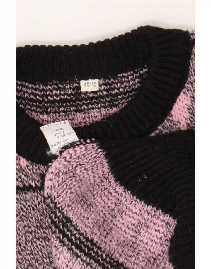 Maglione maglione girocollo da donna vintage EU 40/42 rosa medio geometrico